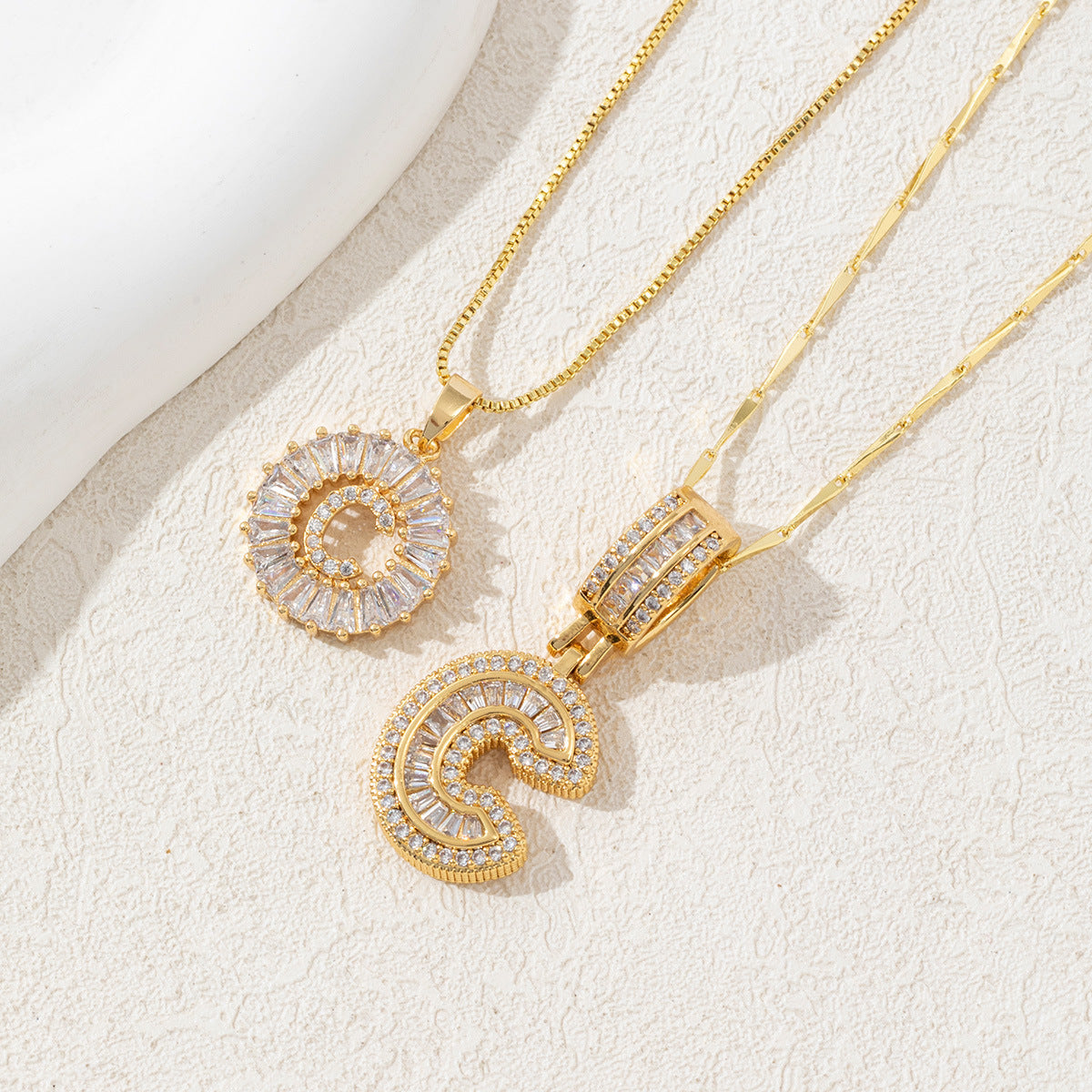 14K Two Piece Diamond Letter Inicials Necklace
